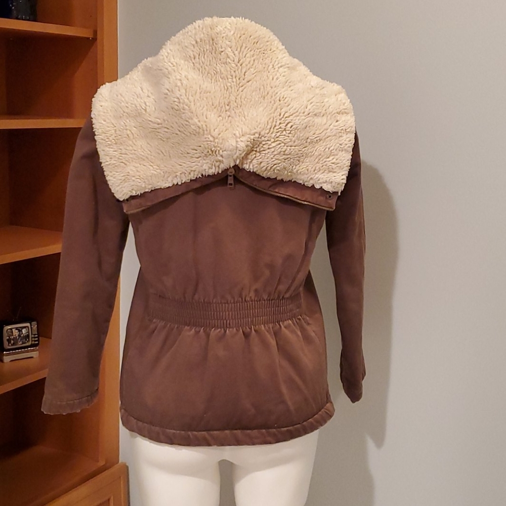 J Crew Brown Utility Coat with Sherpa Hood - Picture 8 of 14